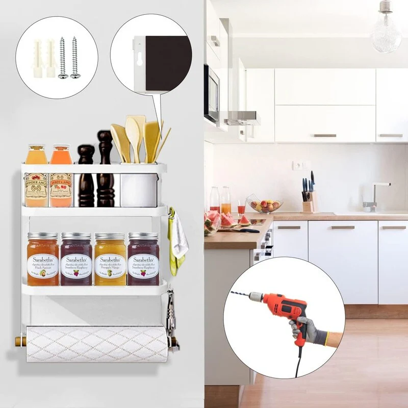 Magnetic Spice Rack for Refrigerator Magnetic Paper Towel Holder - 3.9