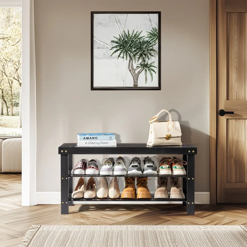 3-Tier Shoe Rack Bench Shoe Storage Organizer Holds Up to 240 lbs