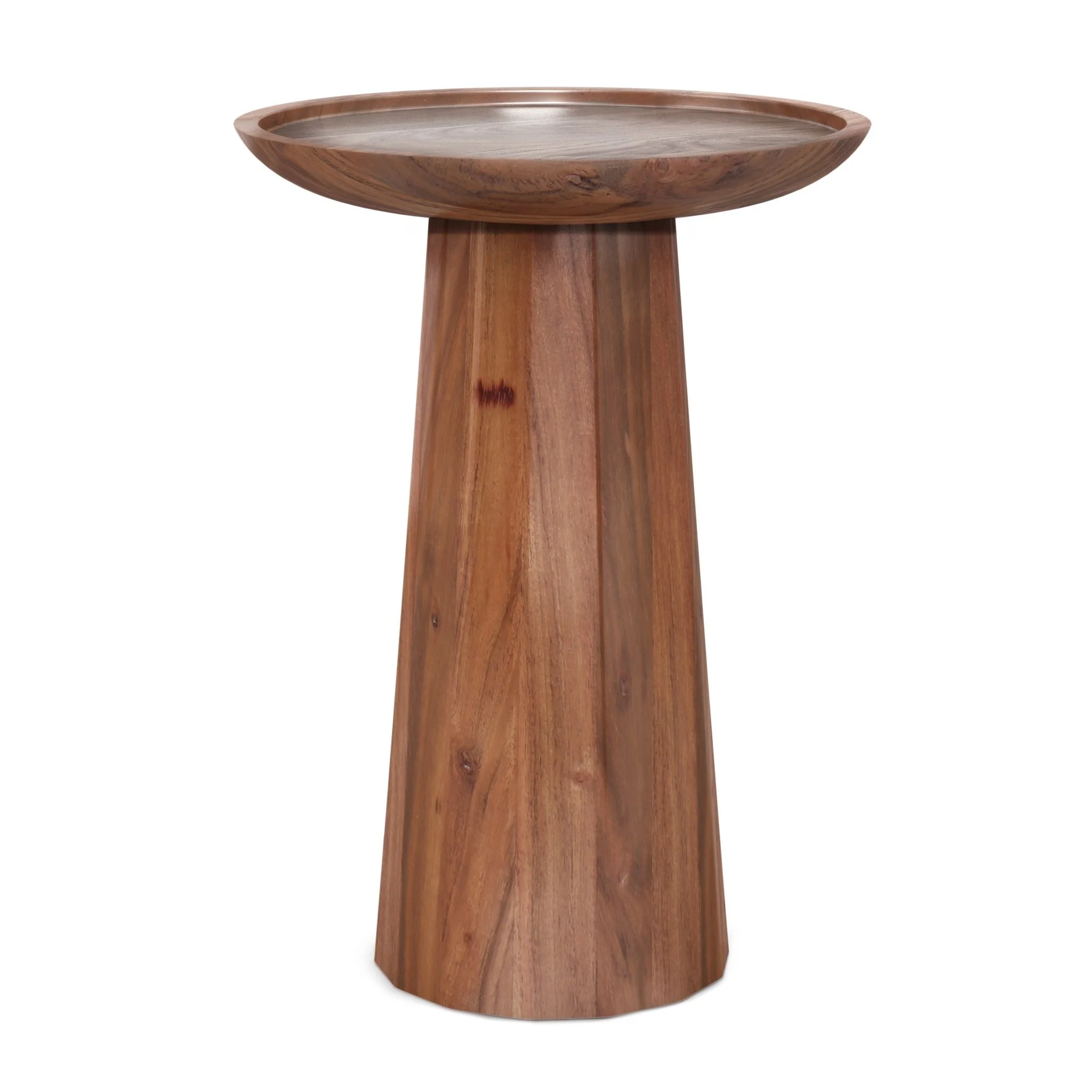 Pantomime Wooden Round Accent Table with Sculptural Design Base