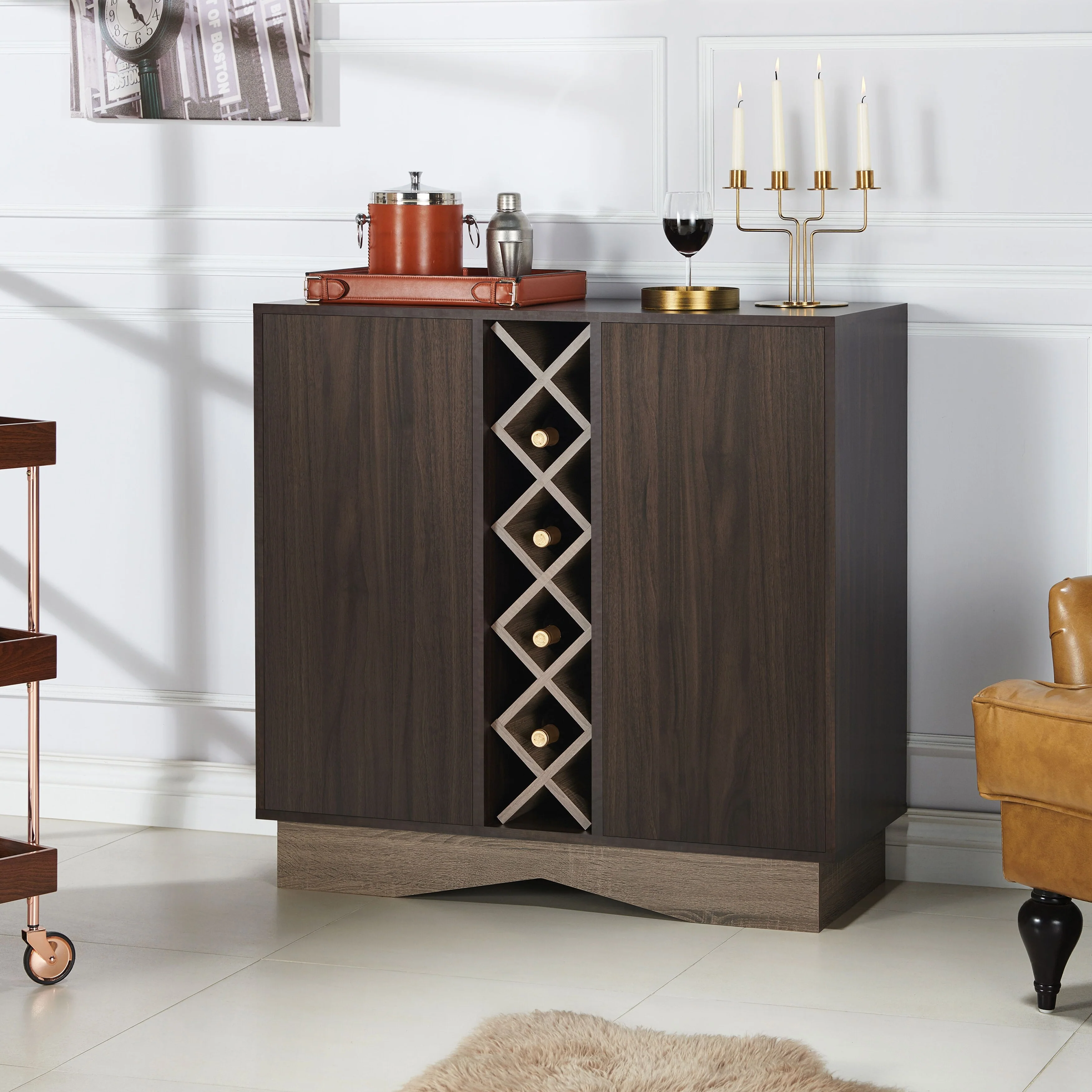 Furniture of America Lymu Contemporary Brown Wood 5-shelf Wine Cabinet
