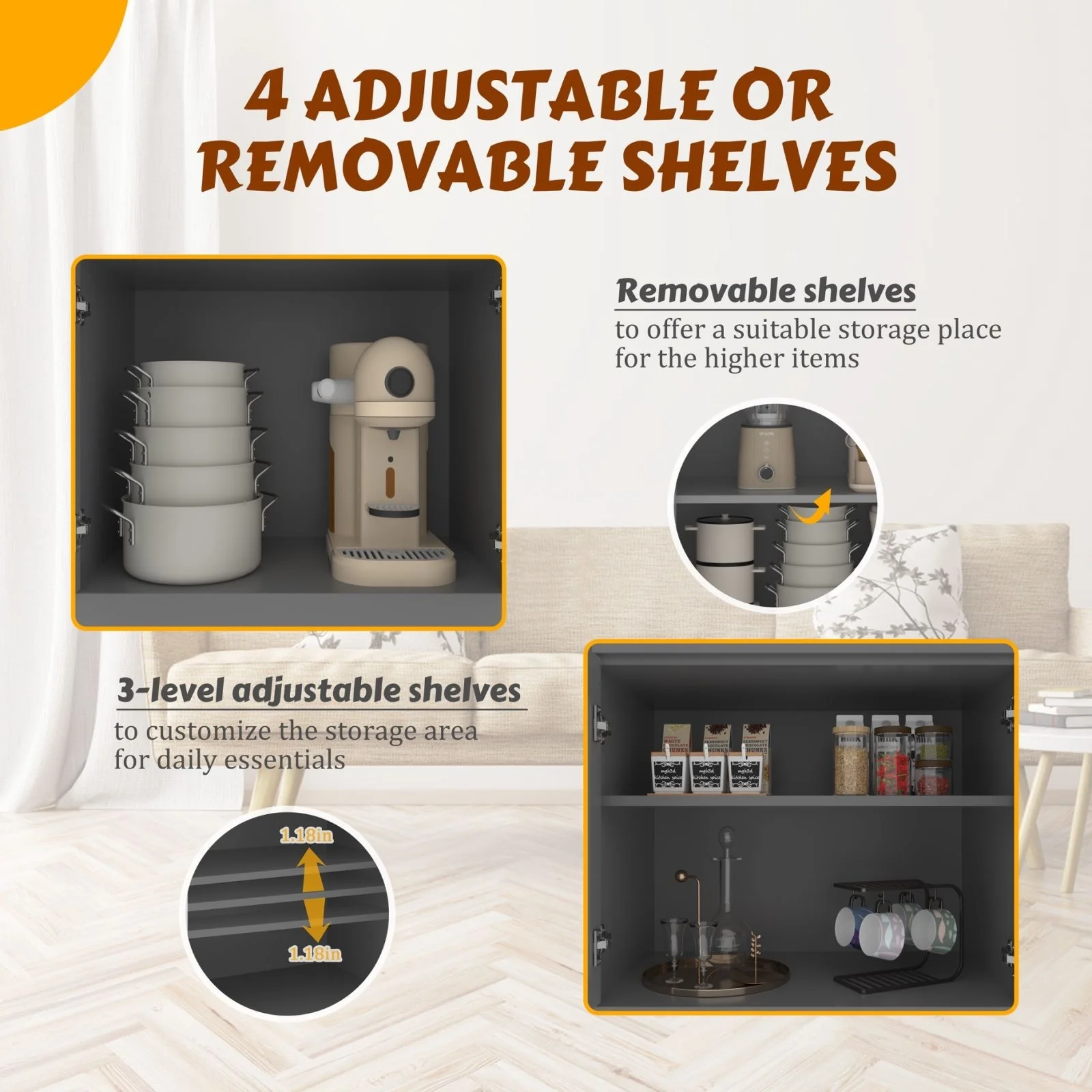 VEIKOUS Kitchen Pantry Storage Cabinet Cupboard with Framed Glass Door and Drawer