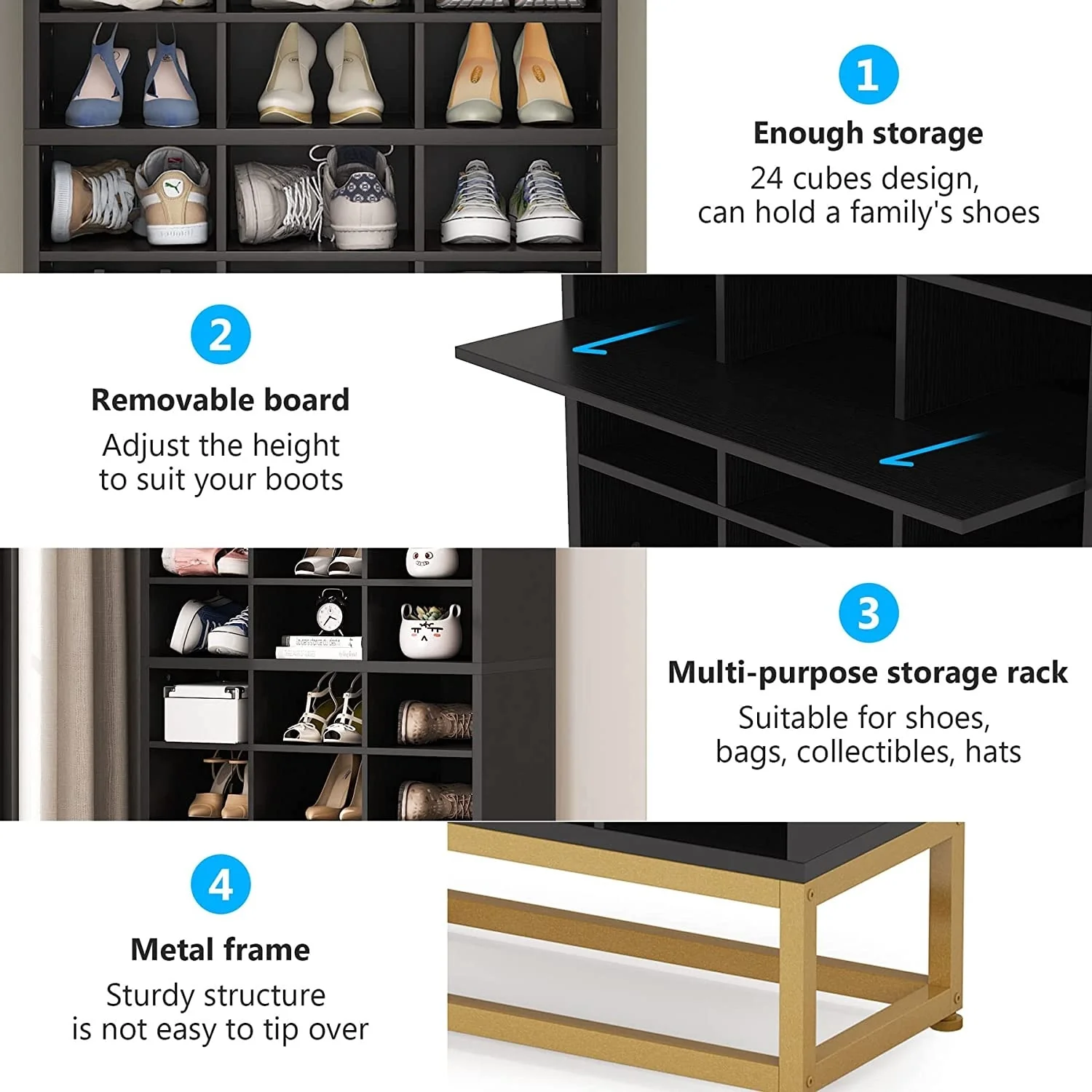 8-tier Shoe Storage Cabinet Organizer Rack with 24 Cubbies