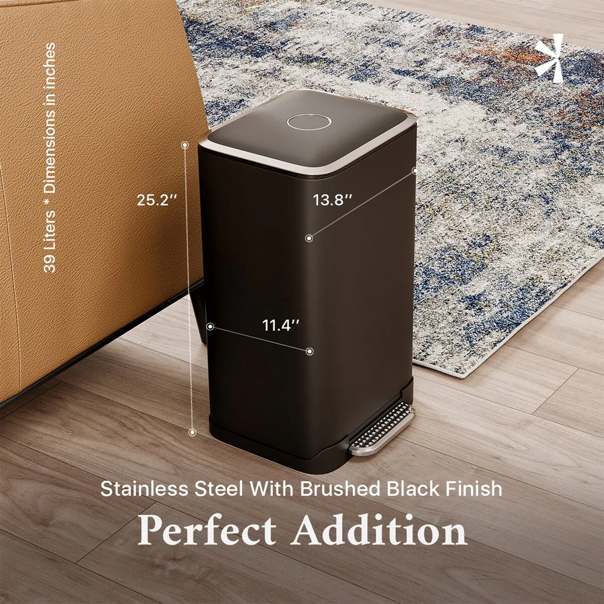 Totti 8 Gallon (32L) Matte Black Pedal Trash Can with Soft Closing