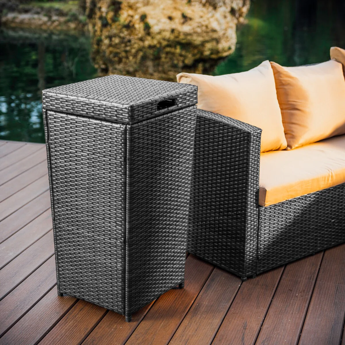 Nestl Outdoor Patio 30 Gallon Durable Wicher Trash Can with Lid