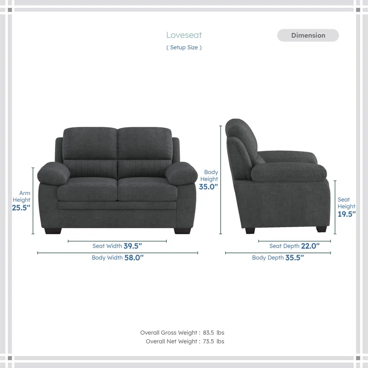 Mellitz 58" Upholstered Pillow Top Arm Loveseat
