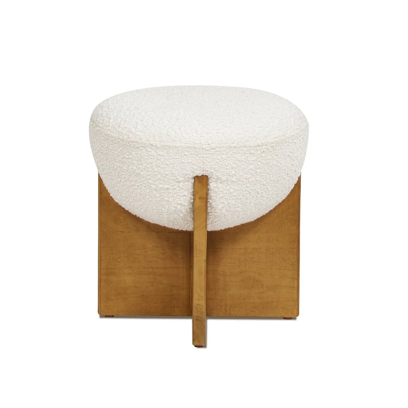 Aviation Round Upholstered Cocktail Ottoman with Natural Wood Base