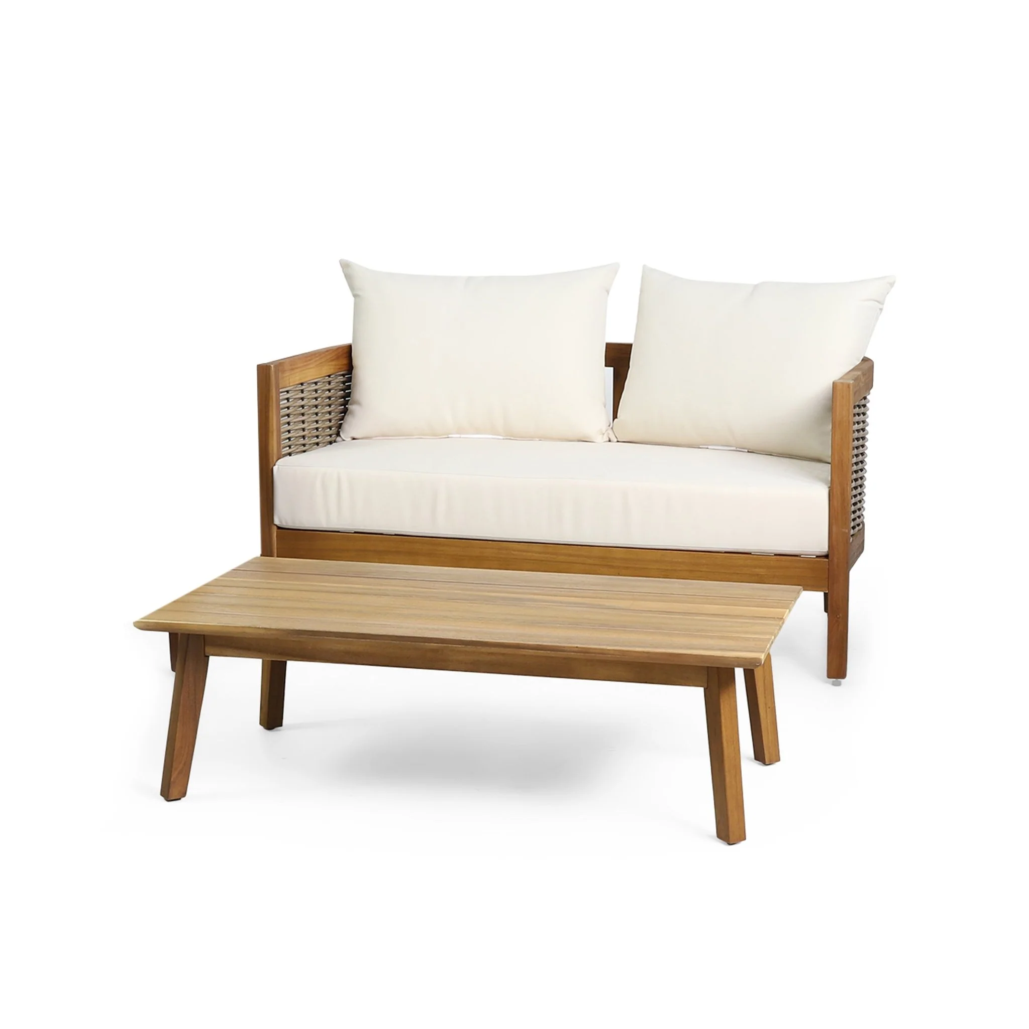 Outdoor 2 Seat Sofa Set with Cushions and Coffee Table