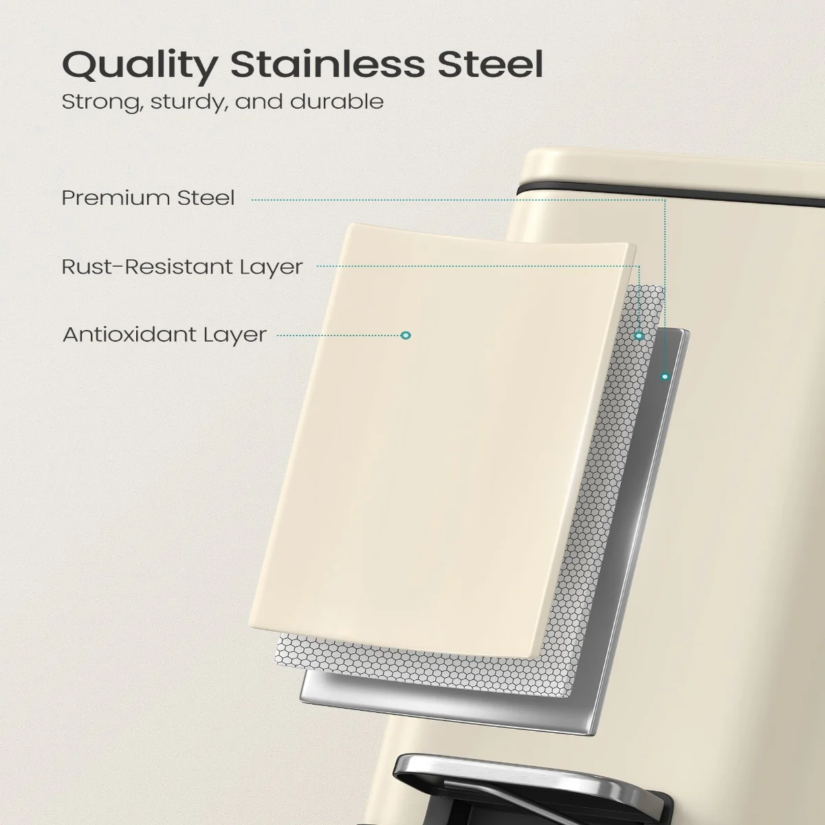 Stainless Steel Slim Bathroom Trash Can with Soft-Close Lid and Plastic Removable Inner Bucket