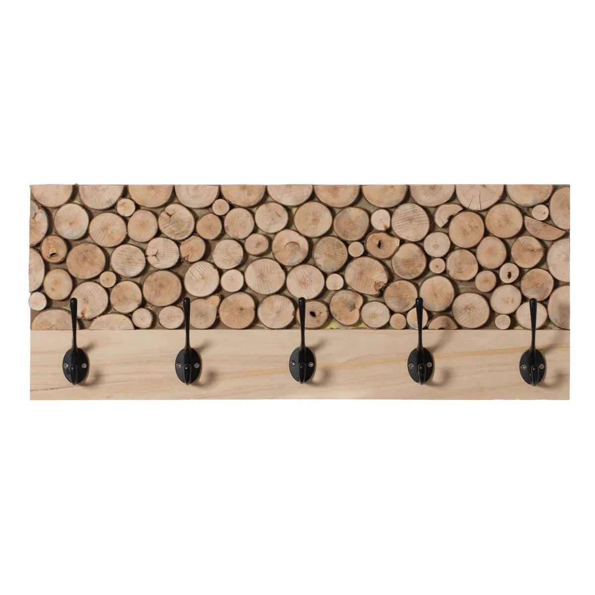 Natural Wood Hook Rack with Five Hooks for Entryway, Office, Bedroom, and Playroom