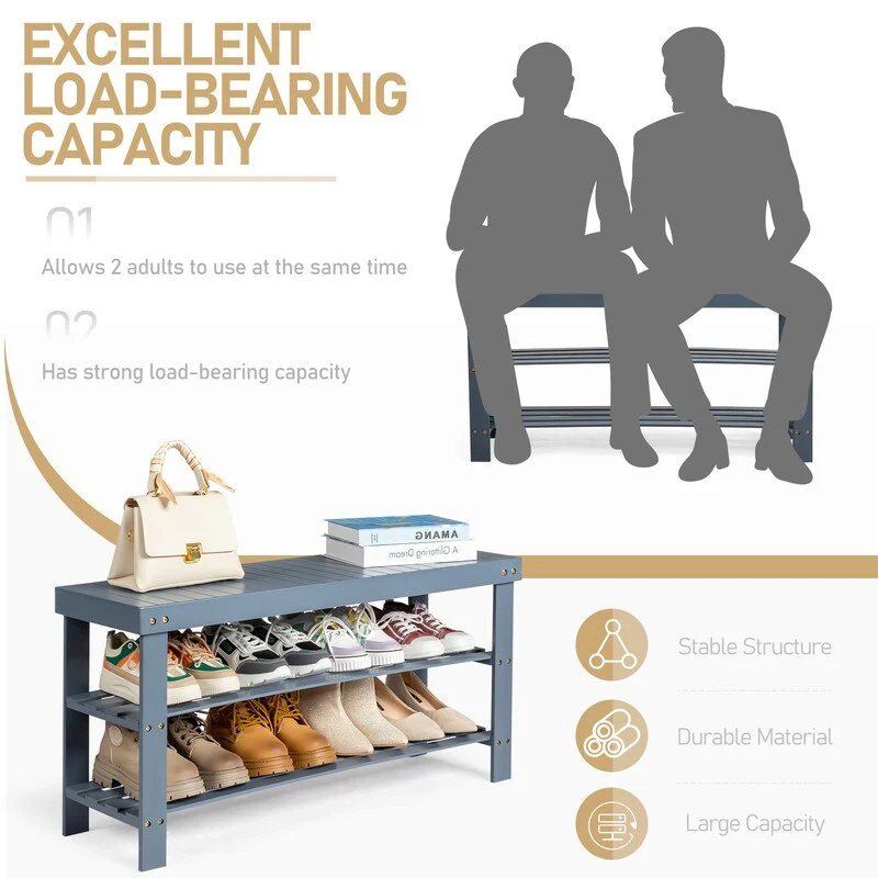 3-Tier Shoe Rack Bench Shoe Storage Organizer Holds Up to 240 lbs