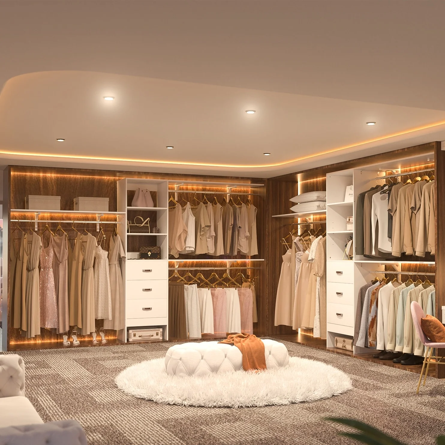 Rackcog 120'' Closet Organizer with Drawers, Closet System with DIY Shelves for Reach-in and Walk-in Closet