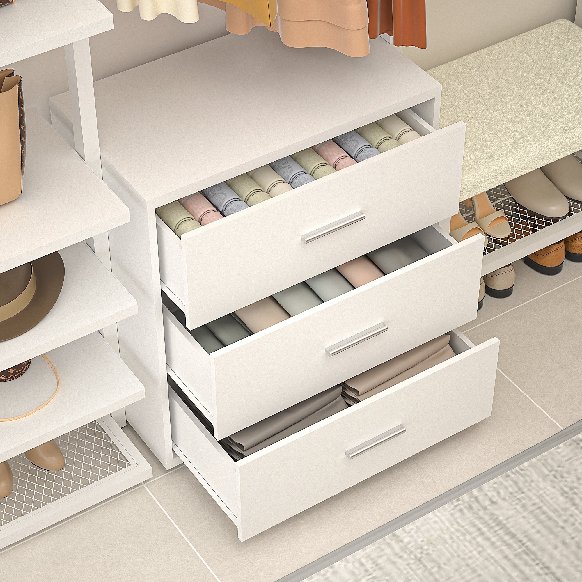 Walk in Closet System with 6 Closet Drawers, 96'' Multifunctional Clothes Rack Closet Organizer