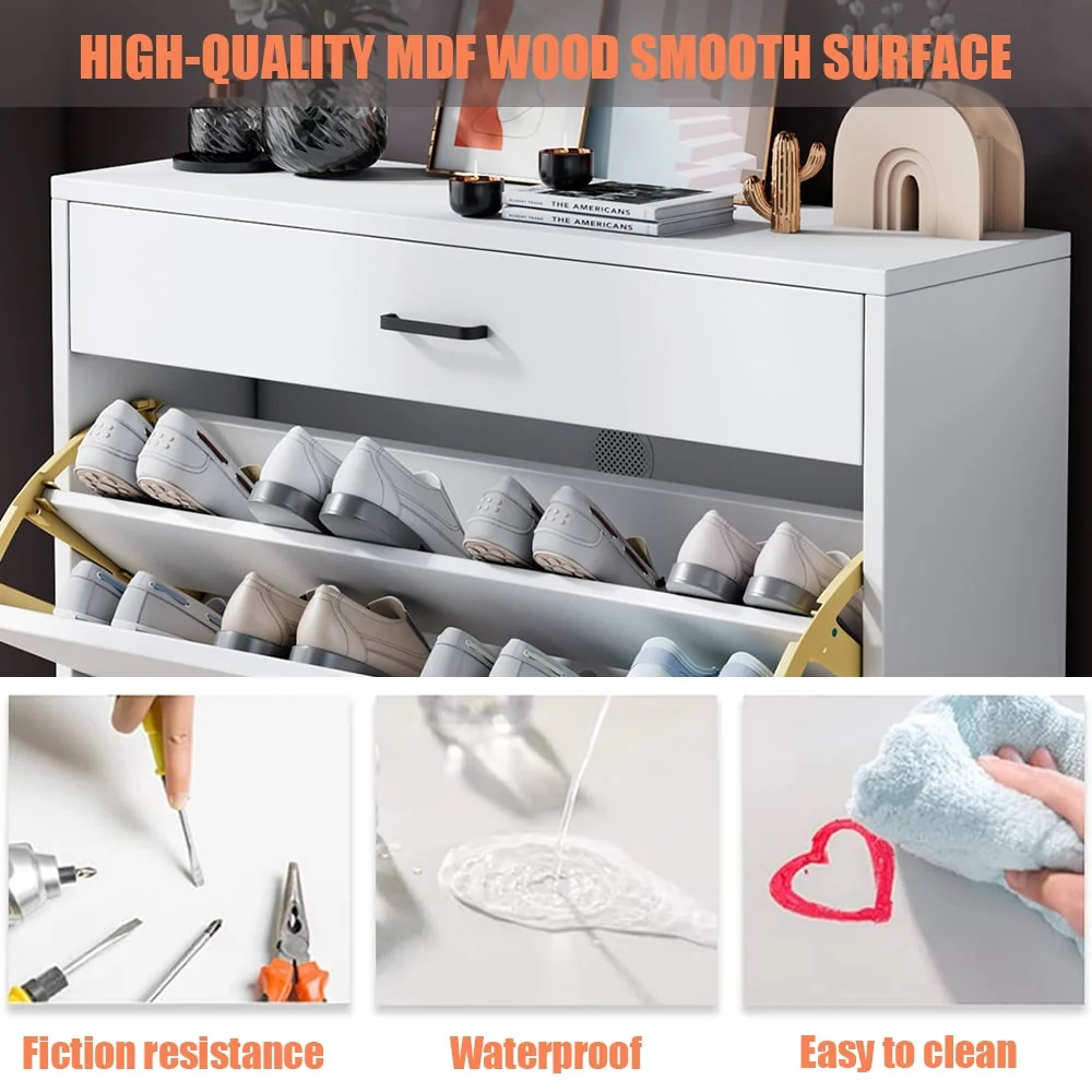 3-Drawer Wood Shoe Storage Cabinet with Removable Panels & 1 Open Shelf