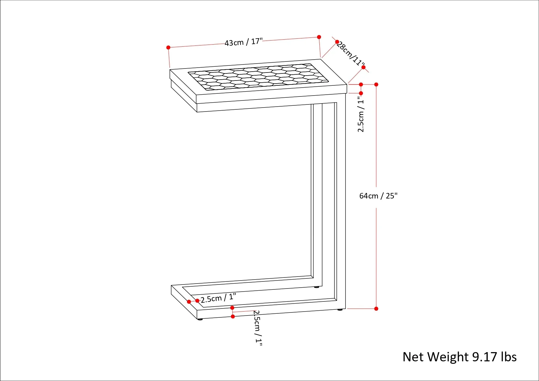 Side Table with Geometric Pattern and Metal Frame