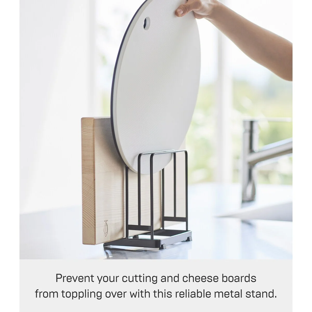 Yamazaki Home Round Cutting Board Stand, Steel - L 4.65 x W 6.3 x H 6.89 inches