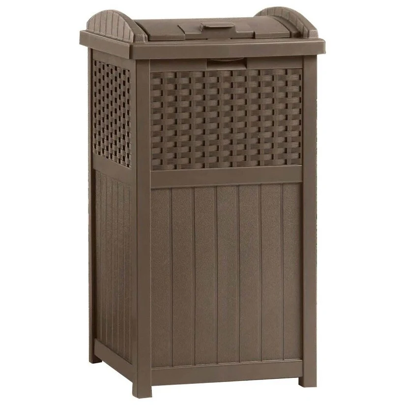 Suncast Trash Hideaway 33 Gallon Resin Wicker Outdoor Garbage Container (4 Pack)
