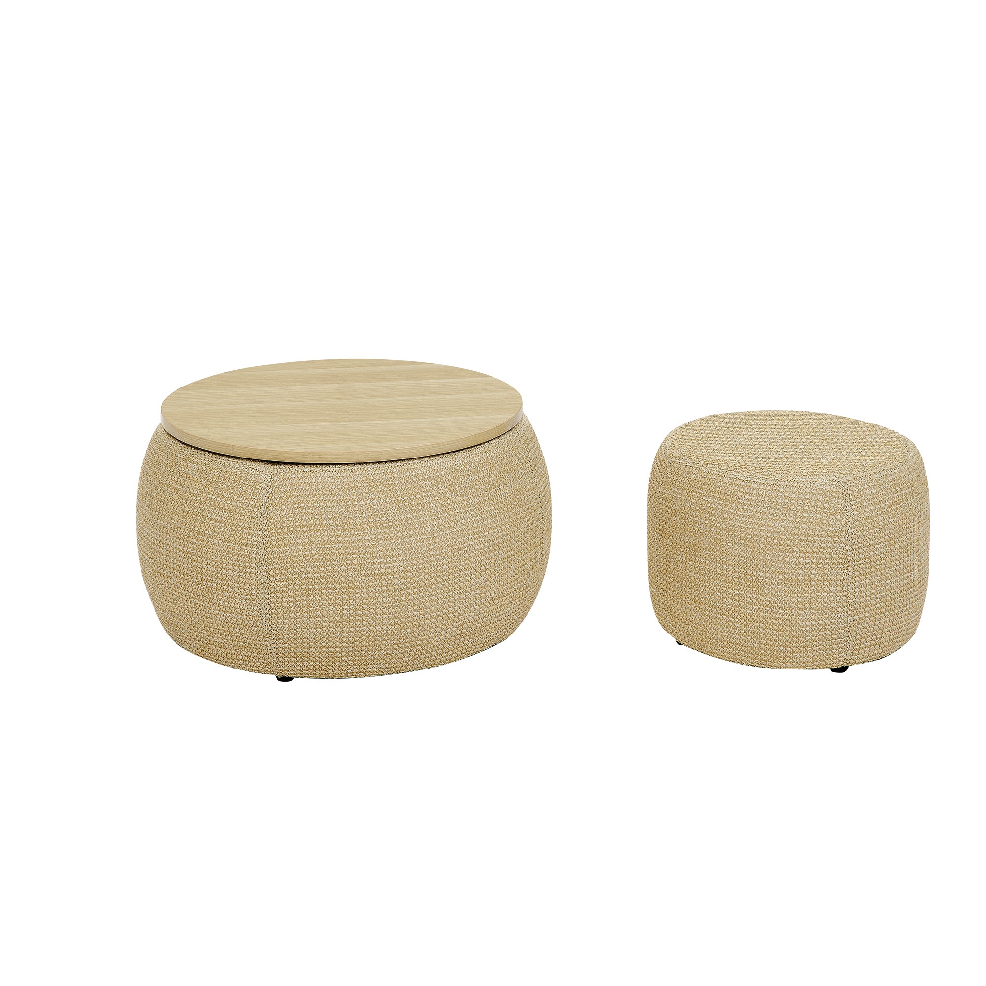 Storage Ottoman Set with Dual Functionality, Serves as an End Table and Seat