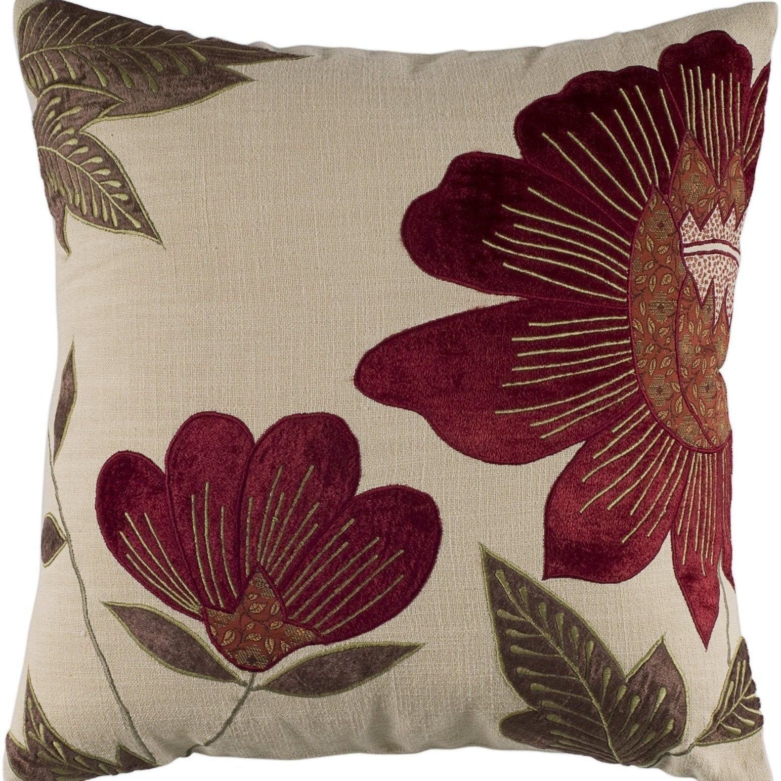 Knife Edged Velvet Floral Decorative Throw Pillow