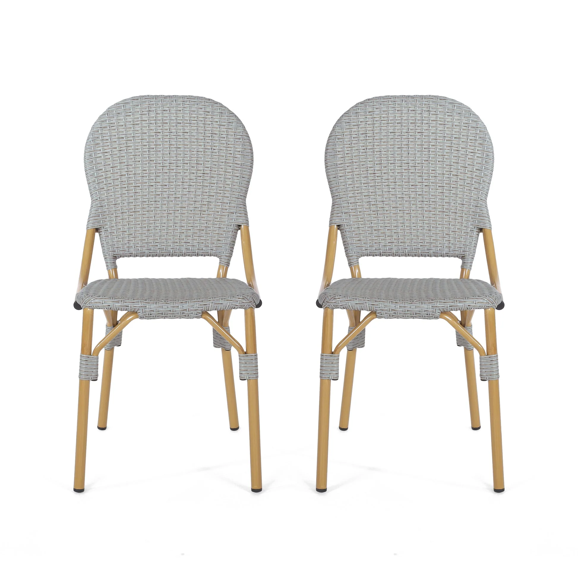 Eternity Bistro Chair with Rattan Back and Aluminum Frame, Set of 2