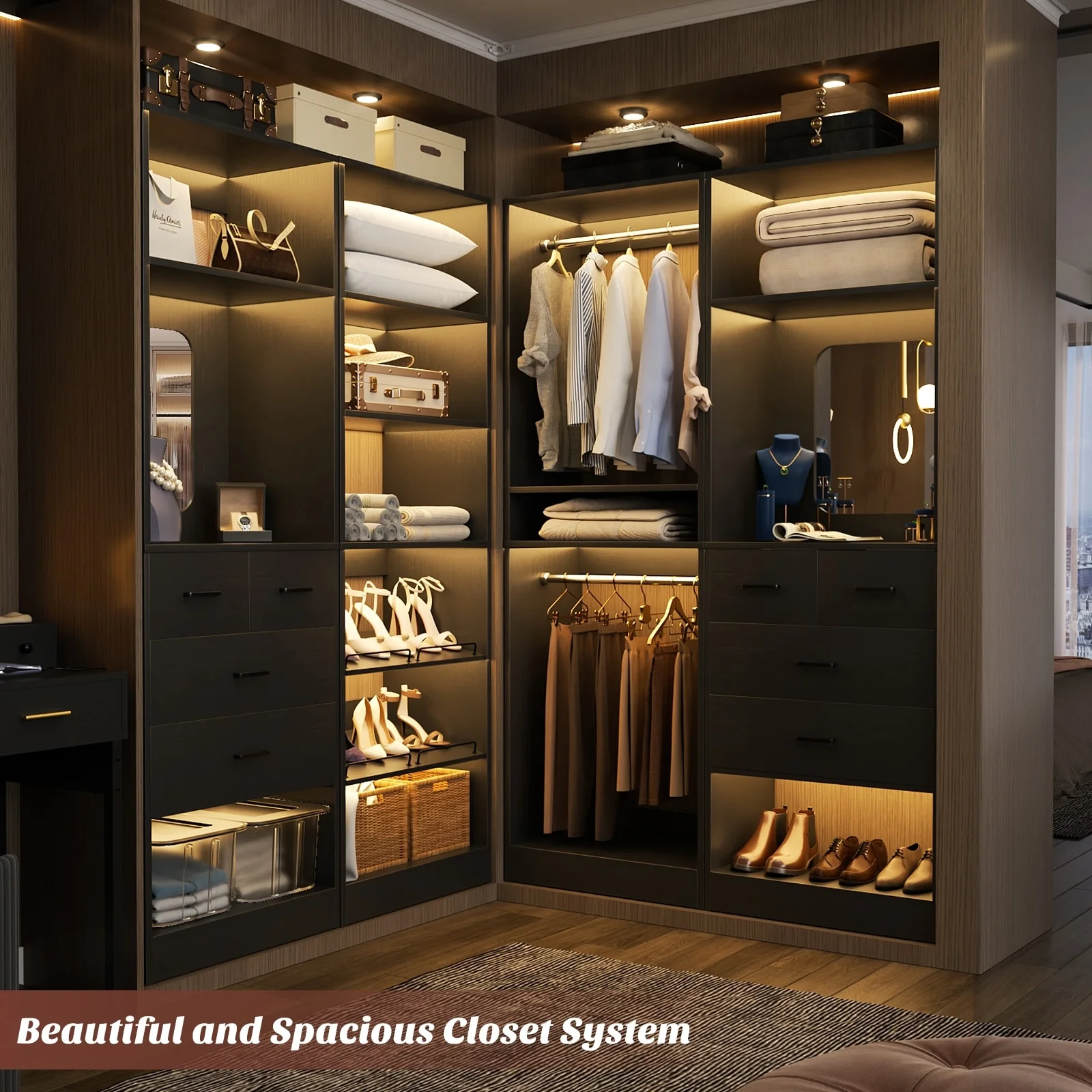 Cimly Set of 2 Free-standing Closet System with Drawers and Hanging Rods for Reach-in/ Walk-in Closet