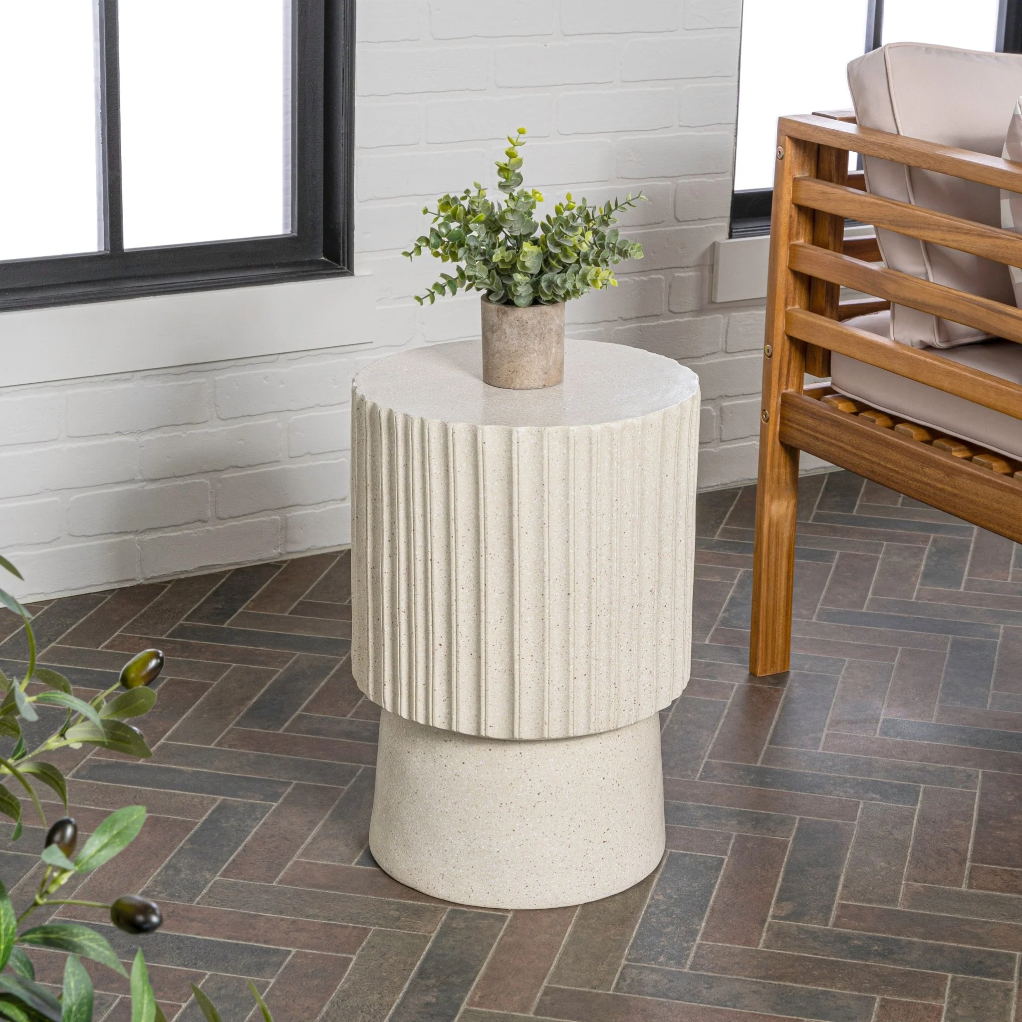Louisa Modern Art Deco Tambour Indoor/Outdoor Accent Table