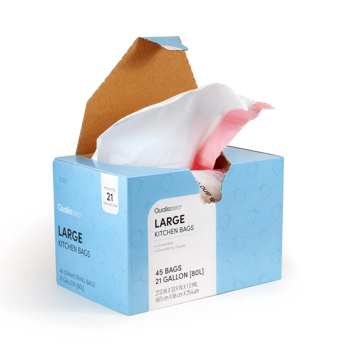 Qualiazero 21 Gallon Drawstring Trash Bag - 45 Bags - Scented or unscented