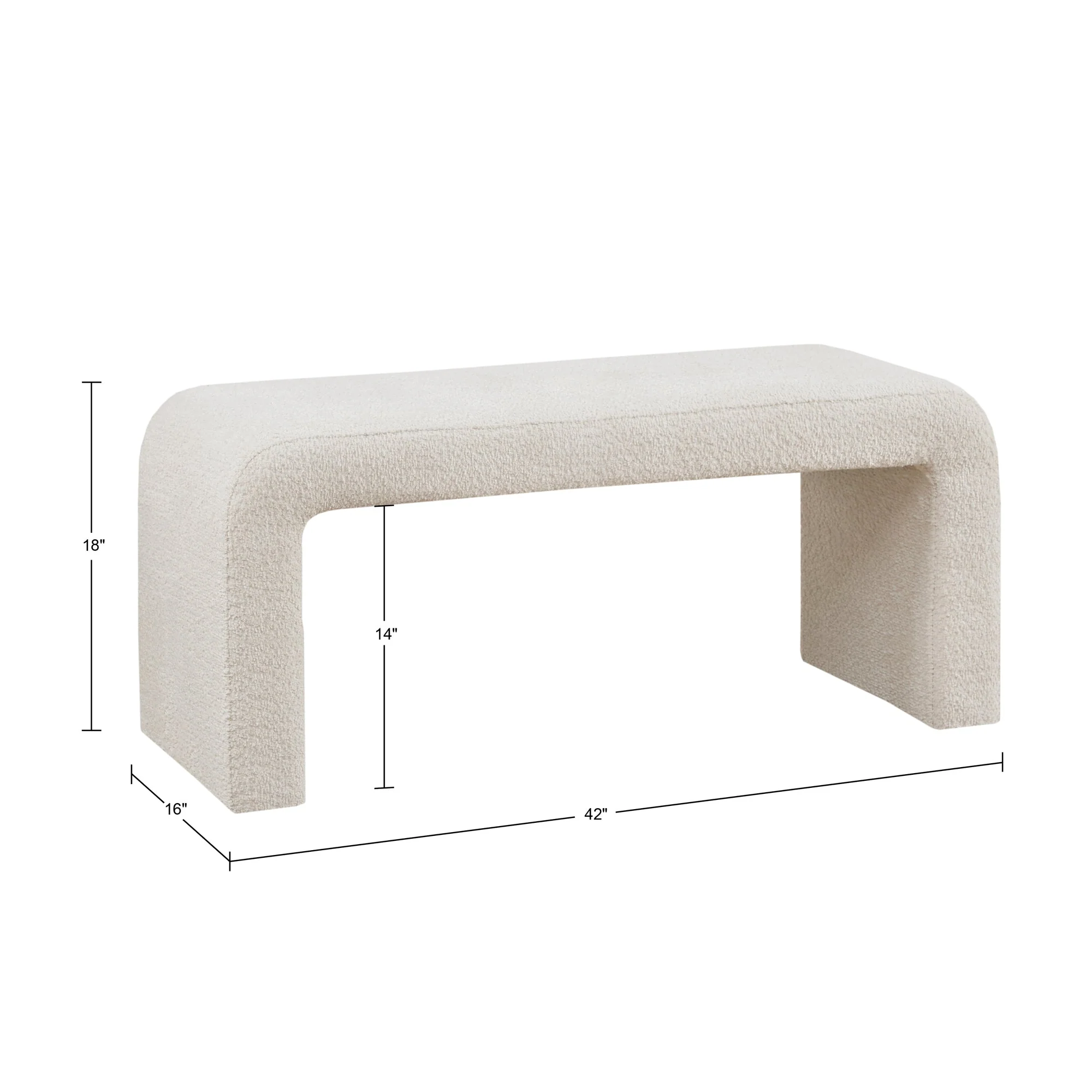 Upholstered Textured Boucle Fabric Waterfall Bench