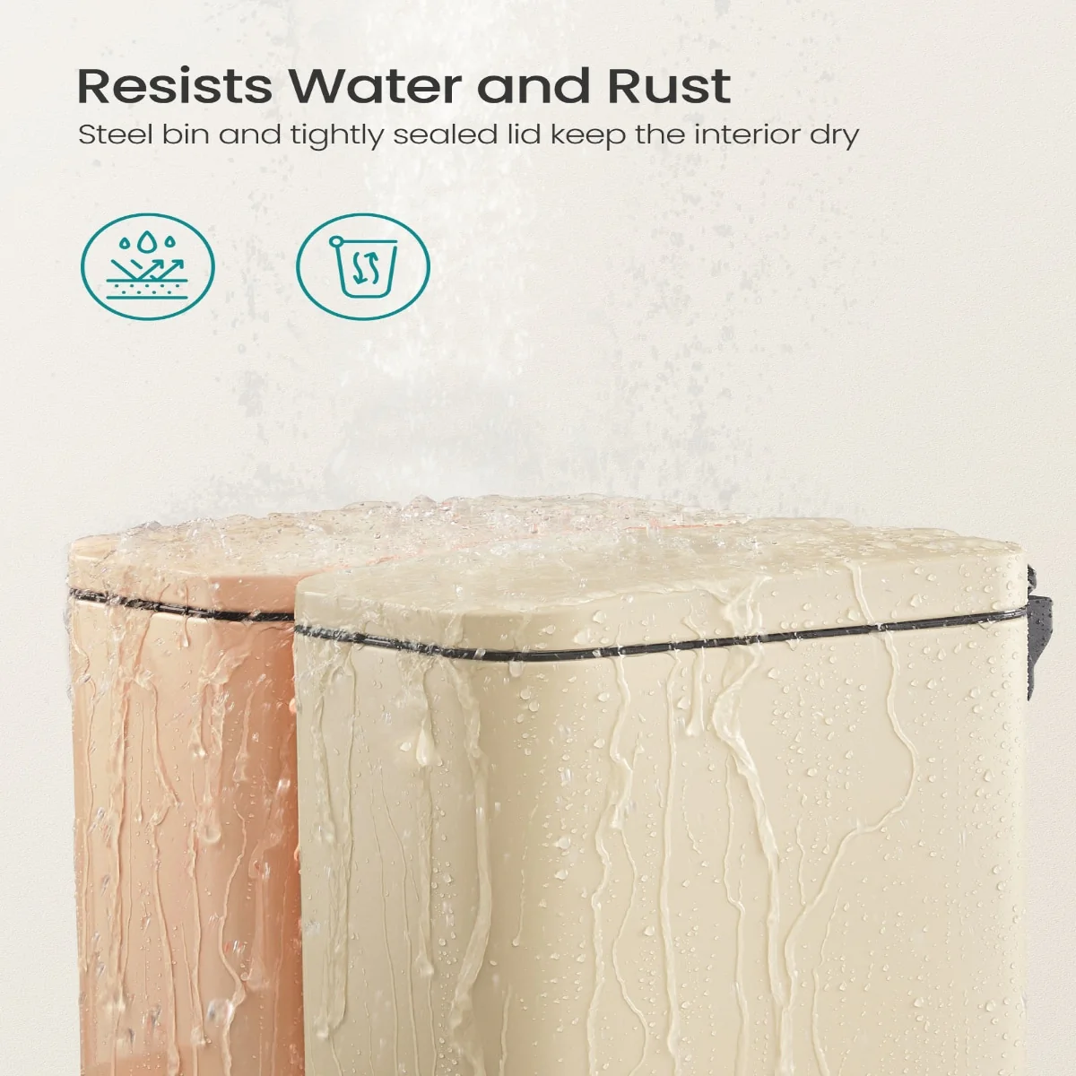 Stainless Steel Slim Bathroom Trash Can with Soft-Close Lid and Plastic Removable Inner Bucket