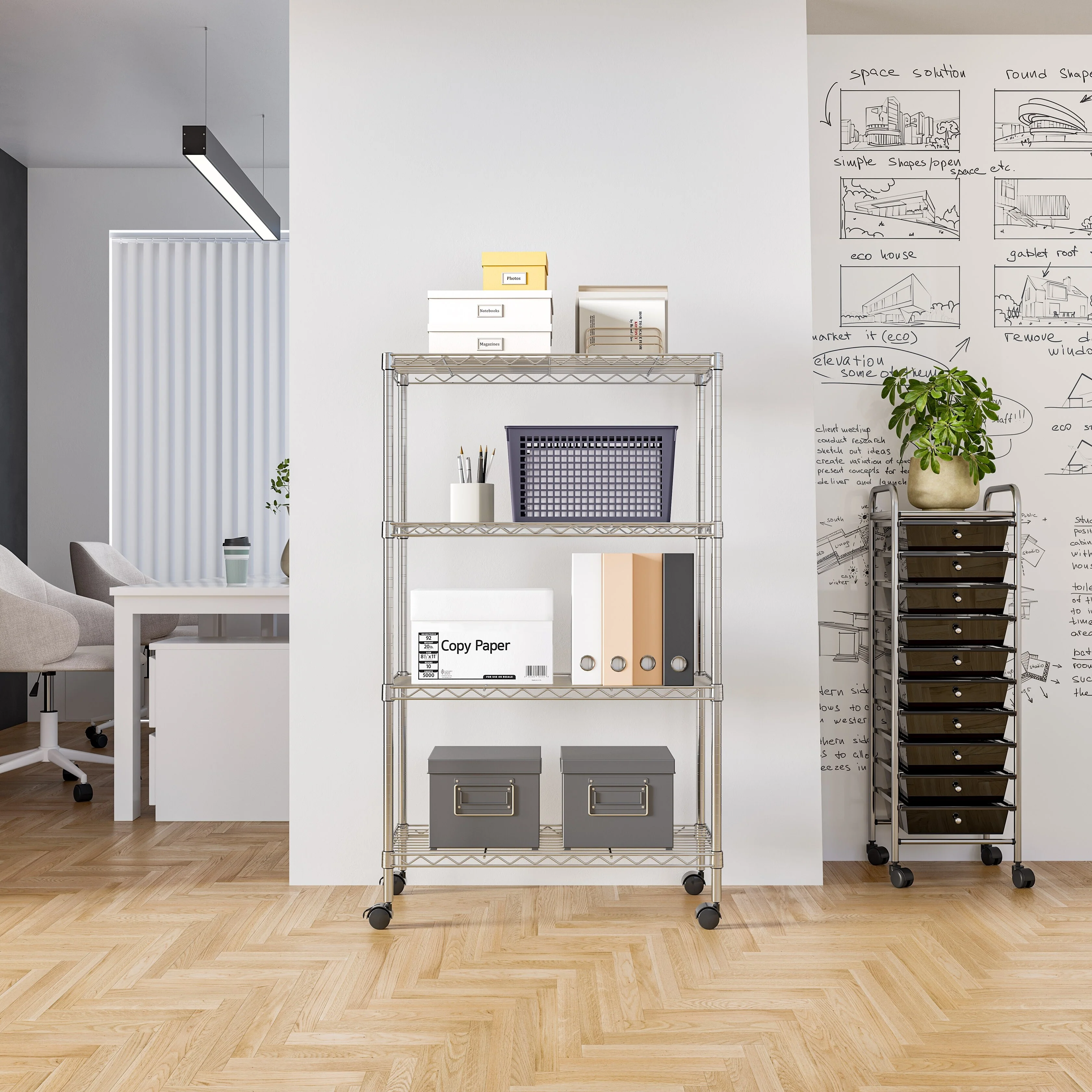 Seville Classics 4-Tier Steel Wire Shelving with Wheels, 30
