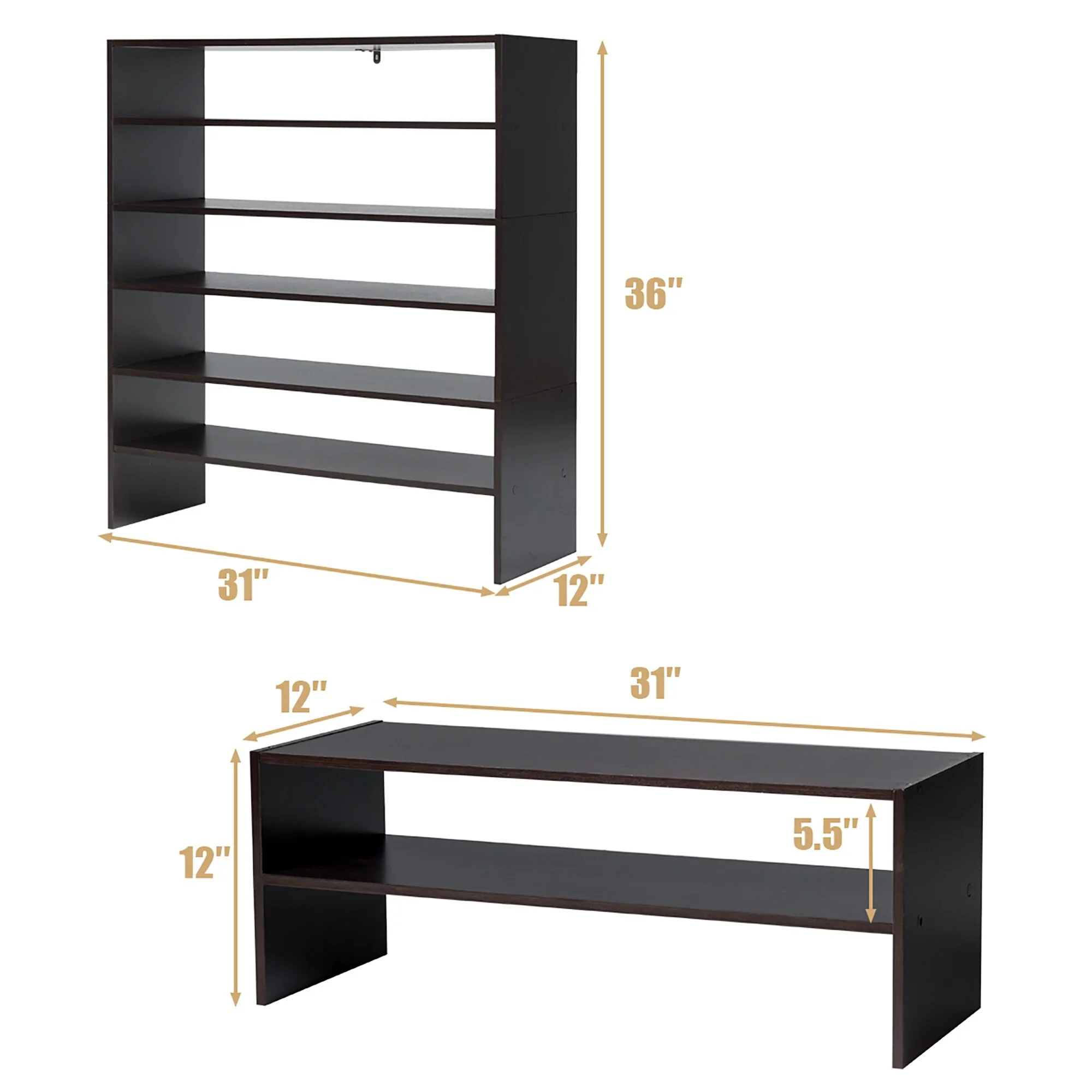 3 in 1 Shoe Rack 3 PCS 2 Tier Shoe Organizer Wood Storage Shelves