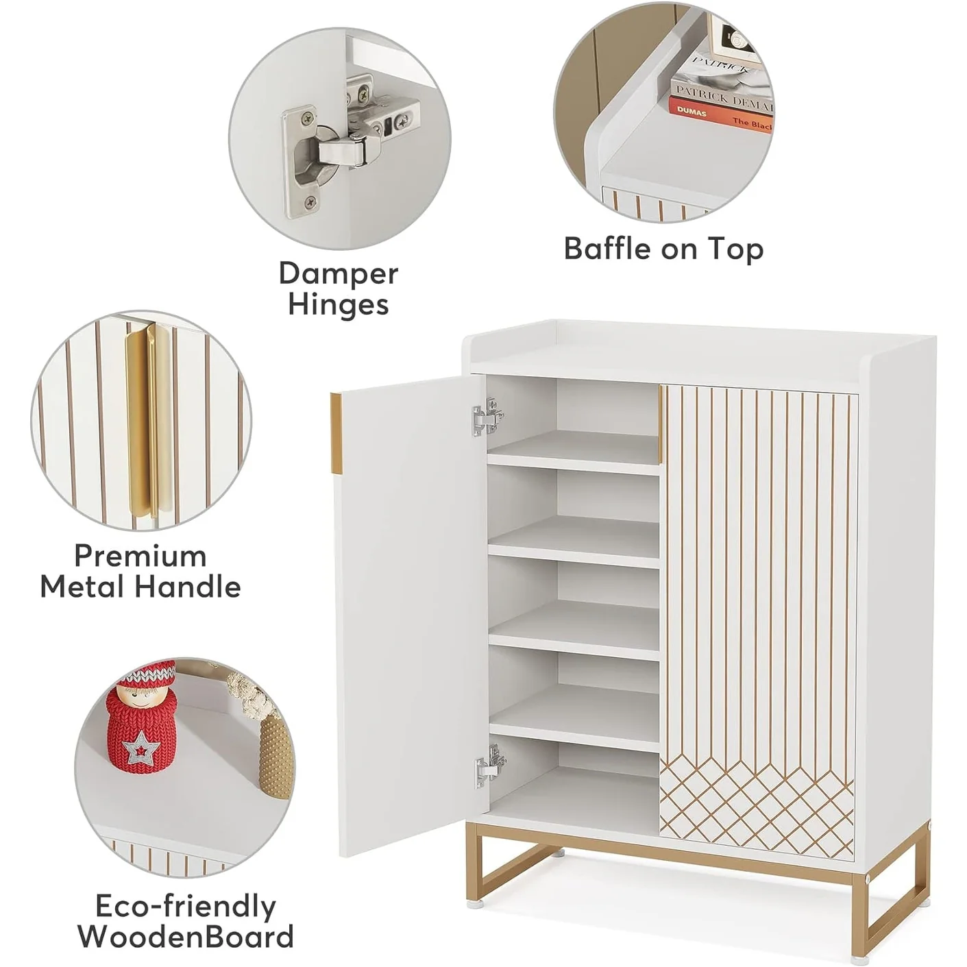 Sturdy 5-Tier Wood Shoe Cabinet with Doors for Entryway Hallway