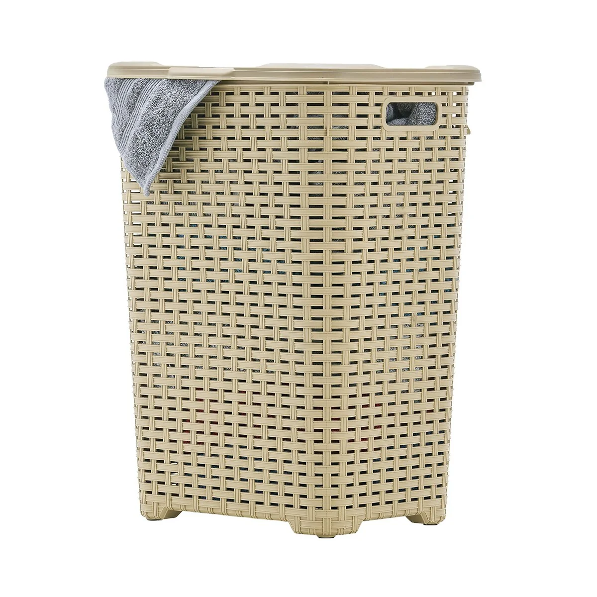 Superio Plastic Wicker Laundry Hamper with Lid Large Capacity - Capacity: 60l