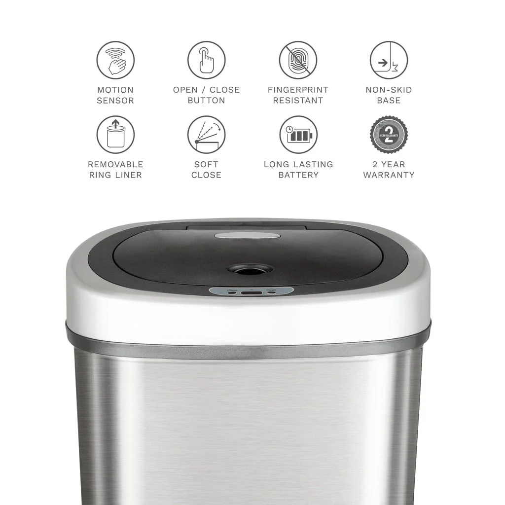 NINESTARS Motion Sensor Stainless Steel 2-in-1 Combo Bathroom/ Kitchen Trash Can Set CB-50-9/8-1