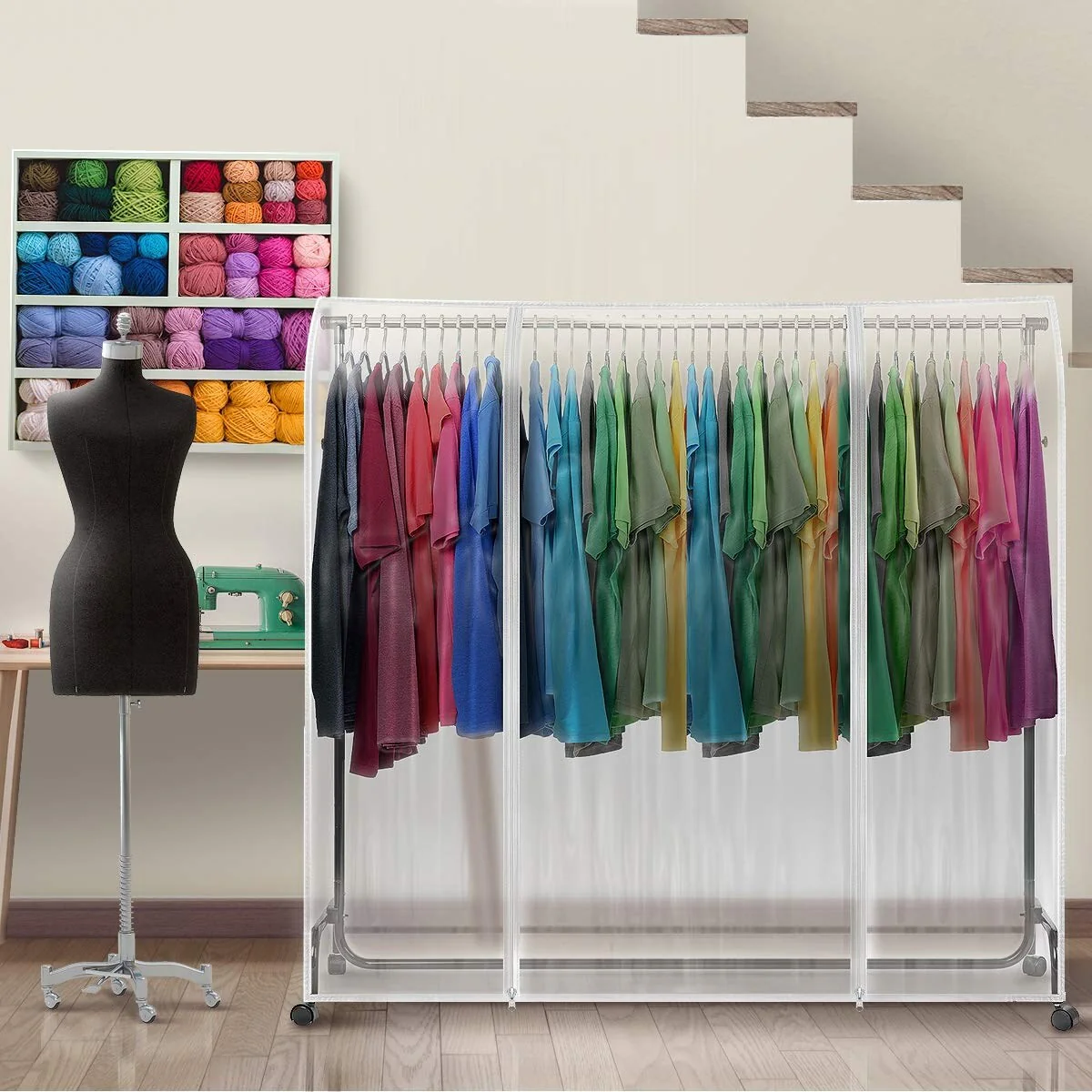 6 Ft Transparent Clothes Rail Cover Gament Coat Hanger Protector Storage