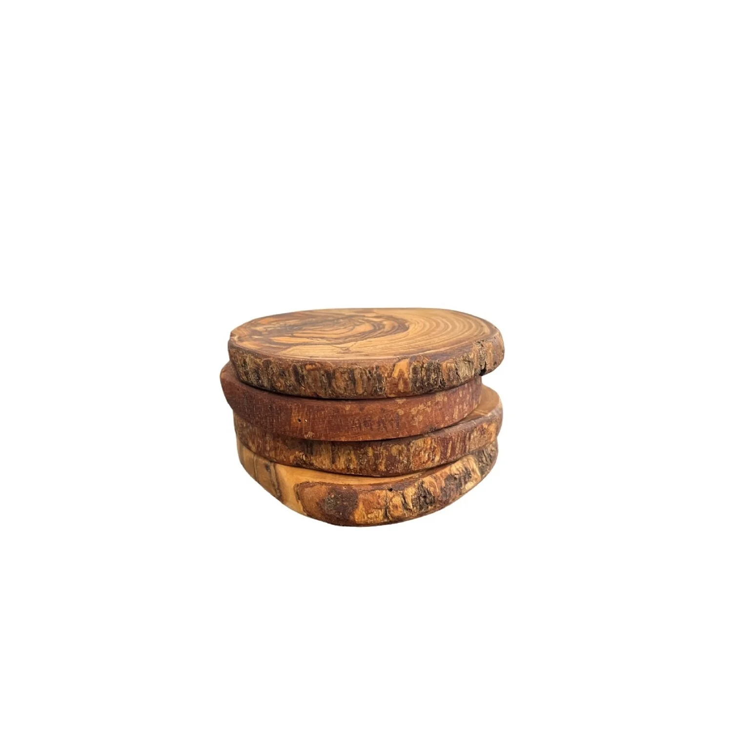 Set of 4 Olive Wood Coasters Dia 3.9