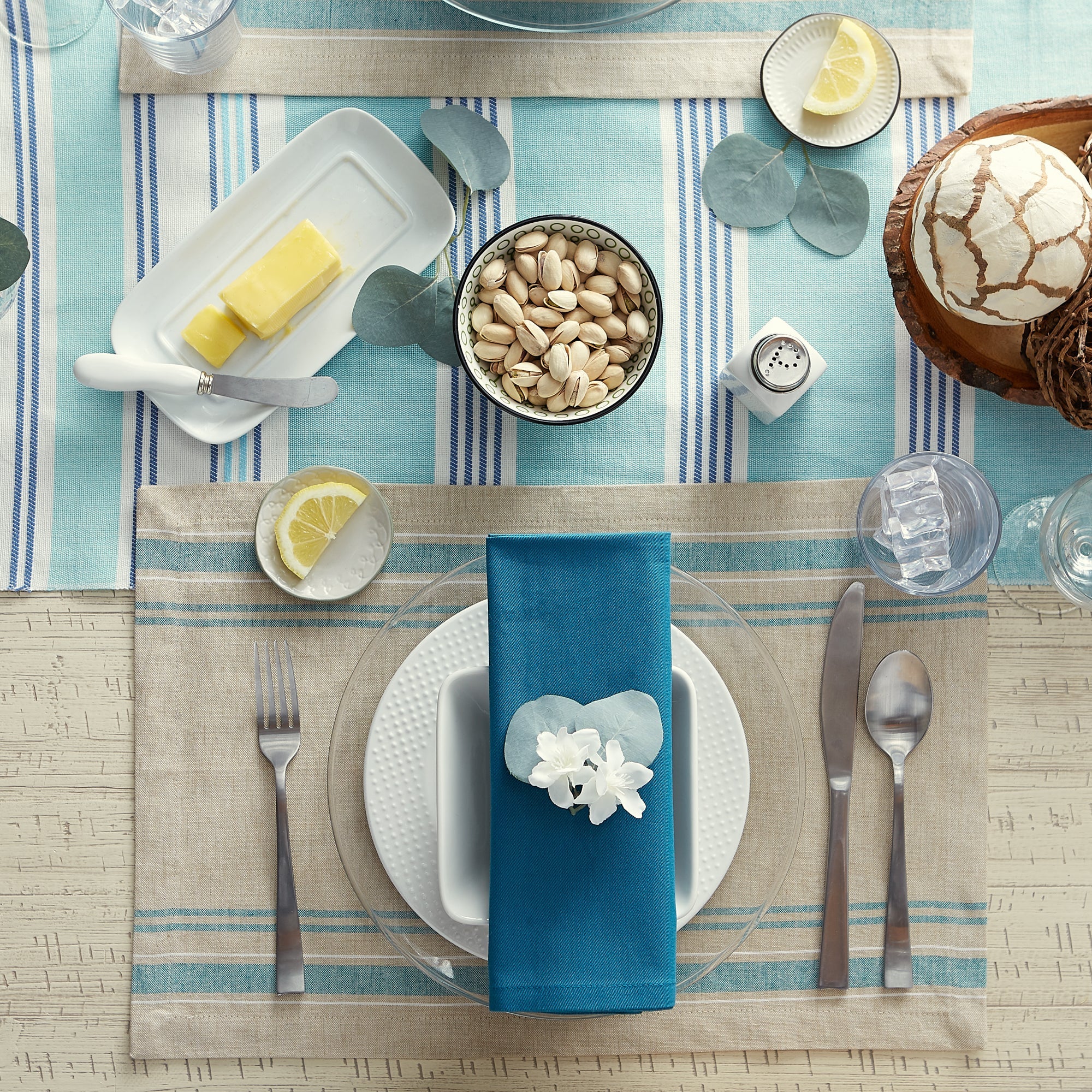 Teal French Stripe Placemats, Set Of 6