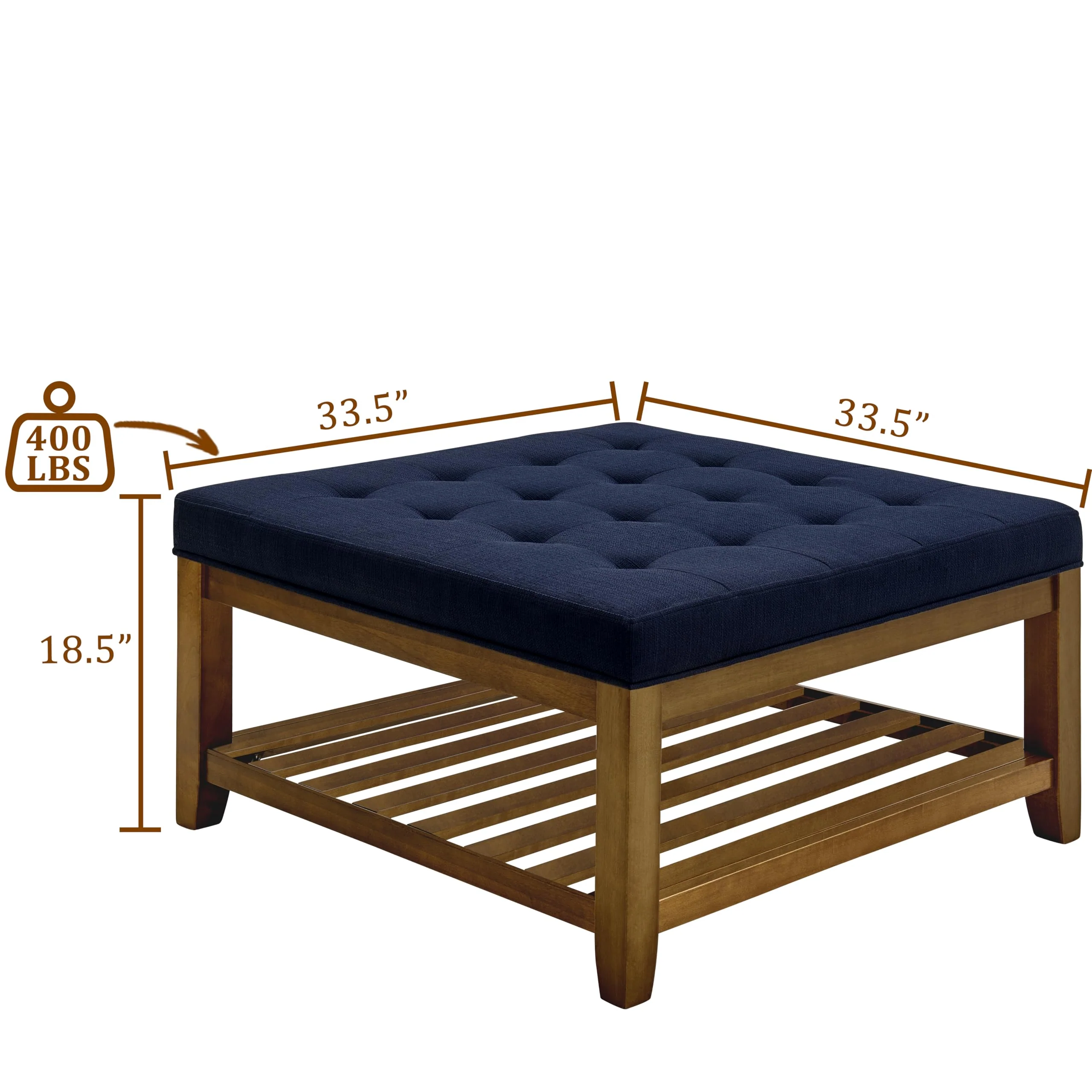 Upholstered Square Coffee Table with Shelf and Tufted Top