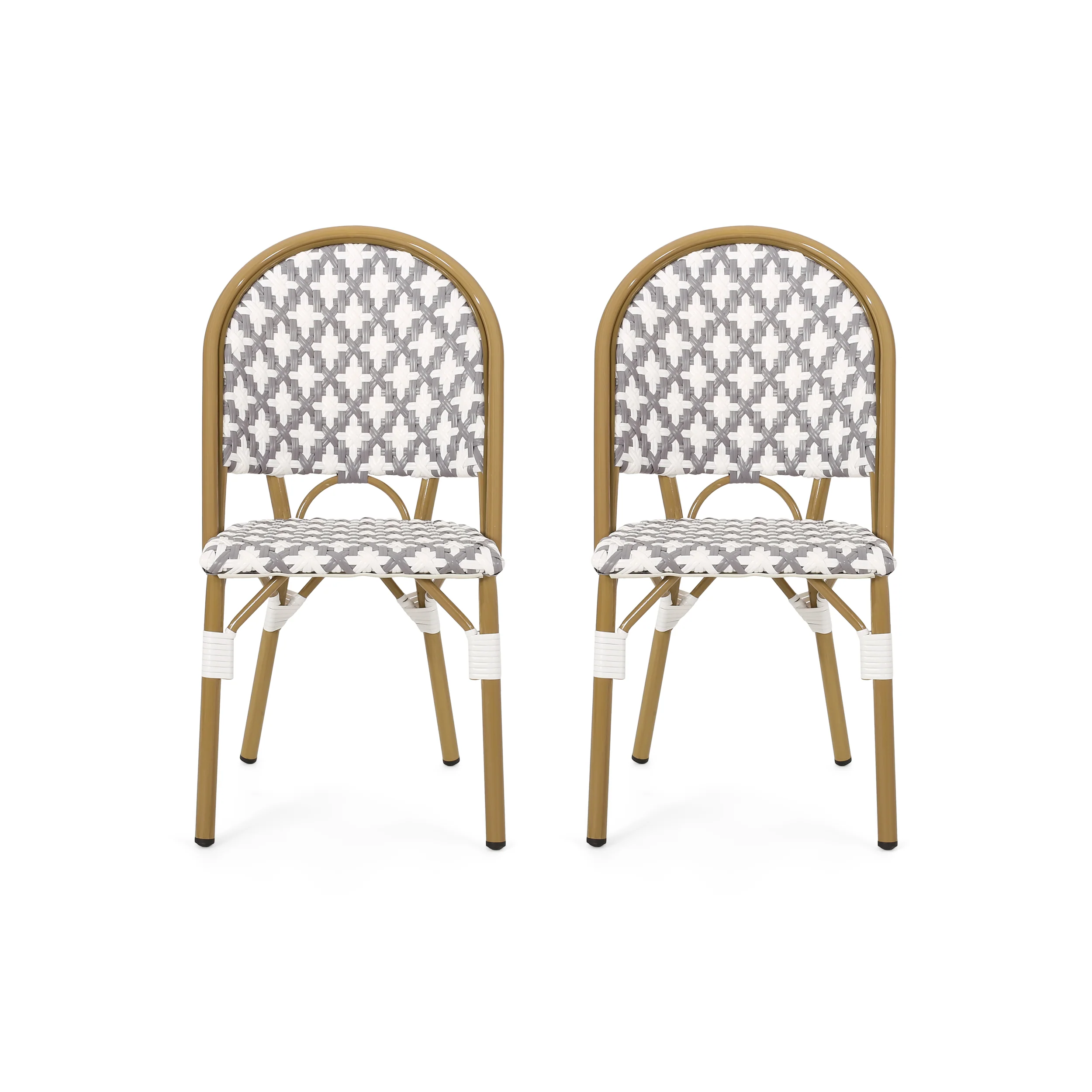 PE Rattan French Bistro Chair with Aluminum Frame, Set of 2