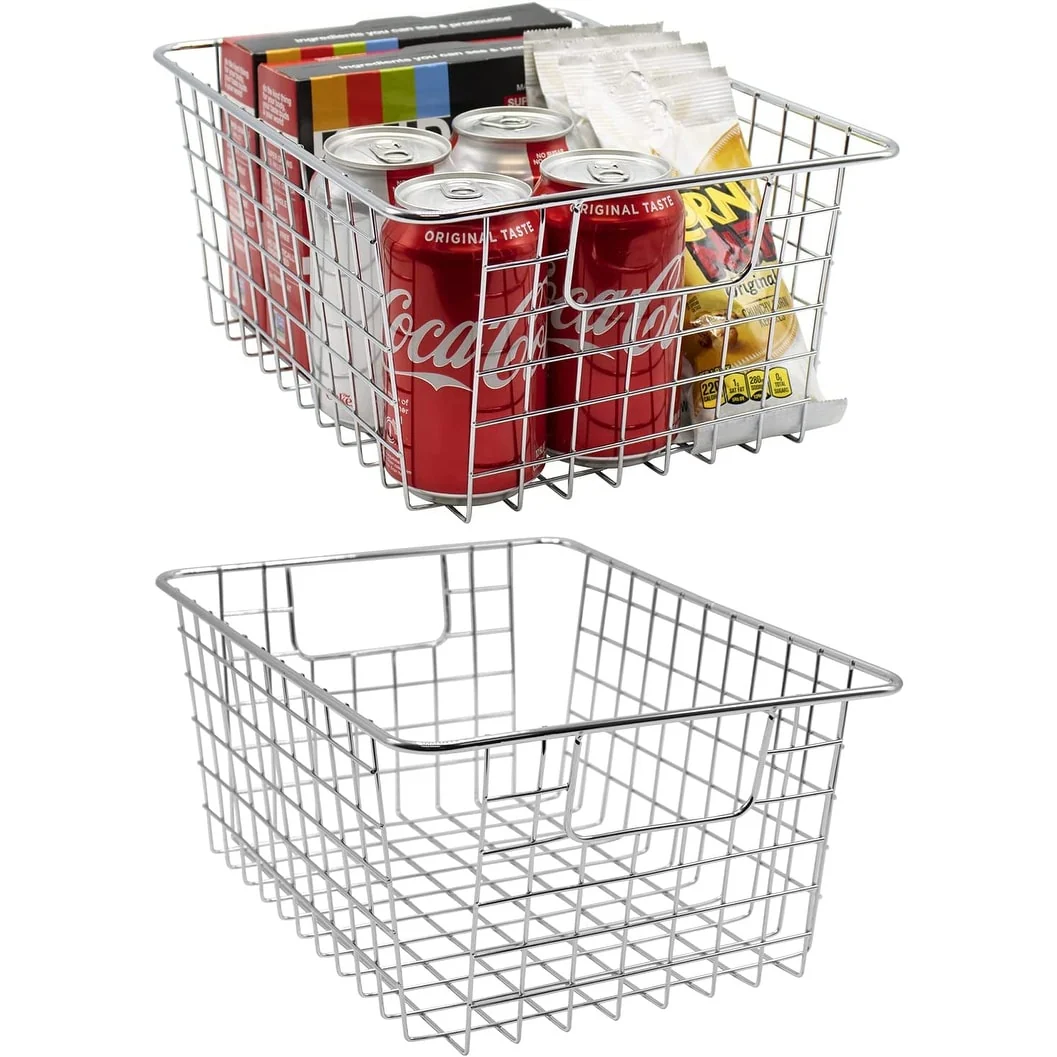 Stackable Baskets Storage Bin Metal Wire Organizers Iron (2-Pack) - 2-Pack