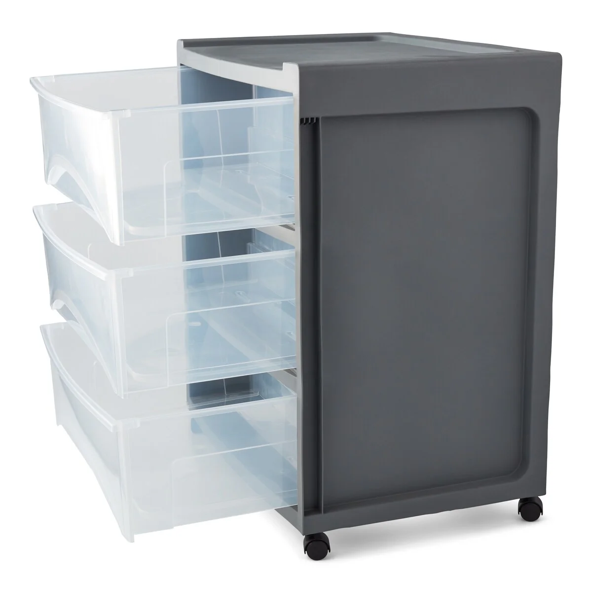 STARPLAST Wide 3 Drawer Plastic Storage Cart, Grey