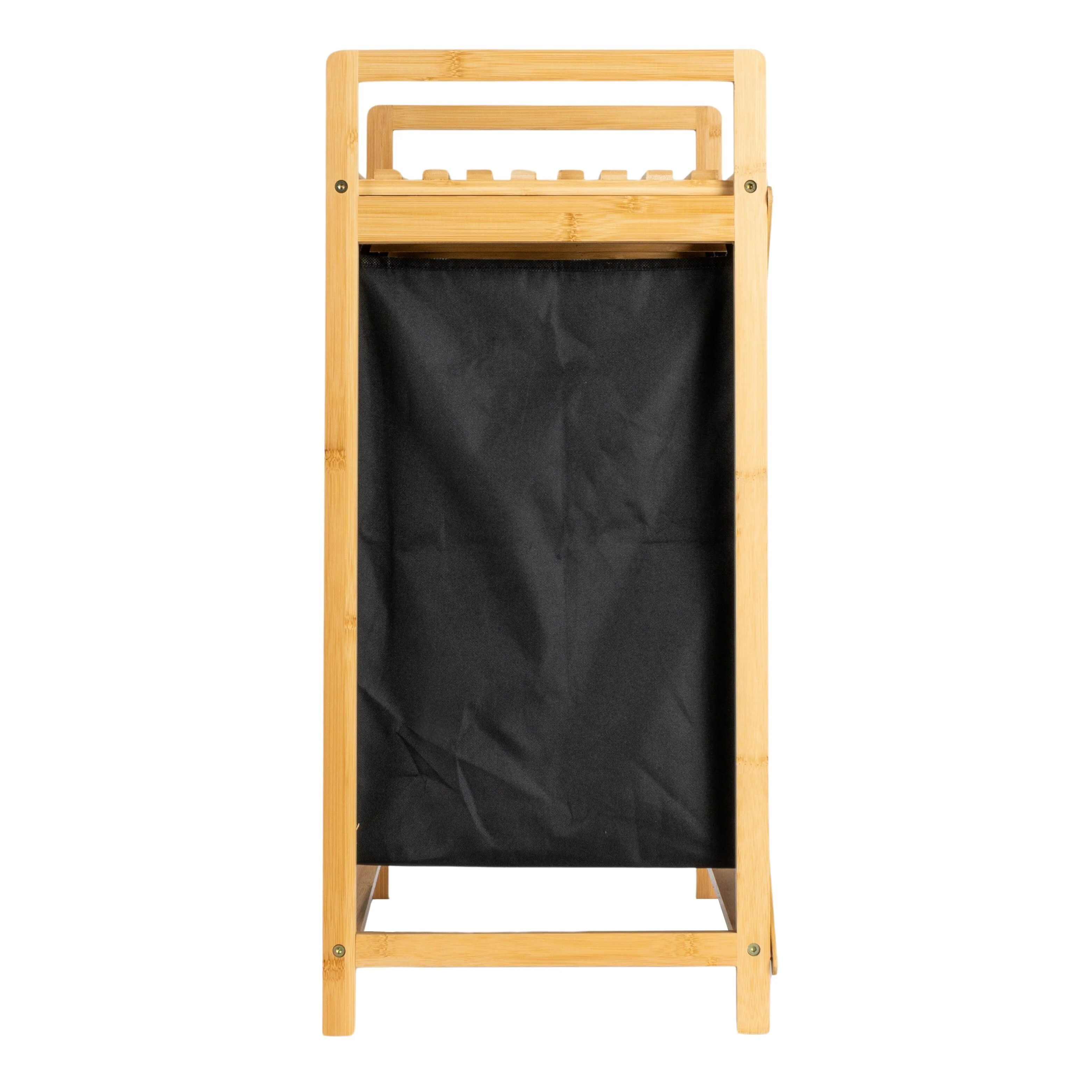 Household Essentials Bamboo Pull Out Double Hamper with Shelf - 25.4