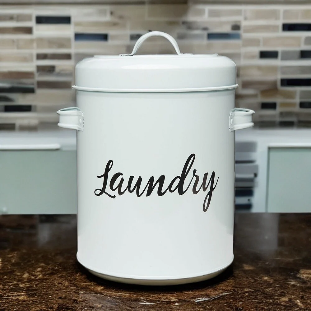 Amici Home Launderette Metal Canister Laundry Detergent Storage Tin