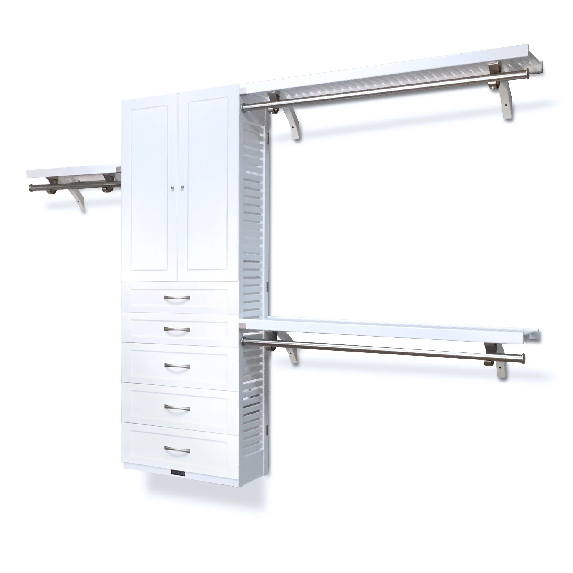 John Louis Home Solid Wood reach-In Closet System with 5-Drawers and Solid Shaker Doors White