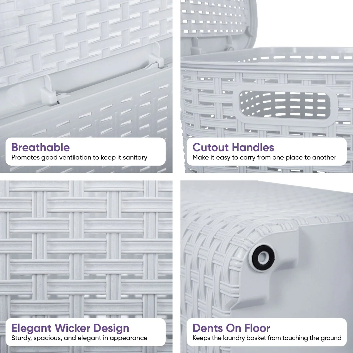 Superio Plastic Wicker Laundry Hamper with Lid Large Capacity - Capacity: 60l