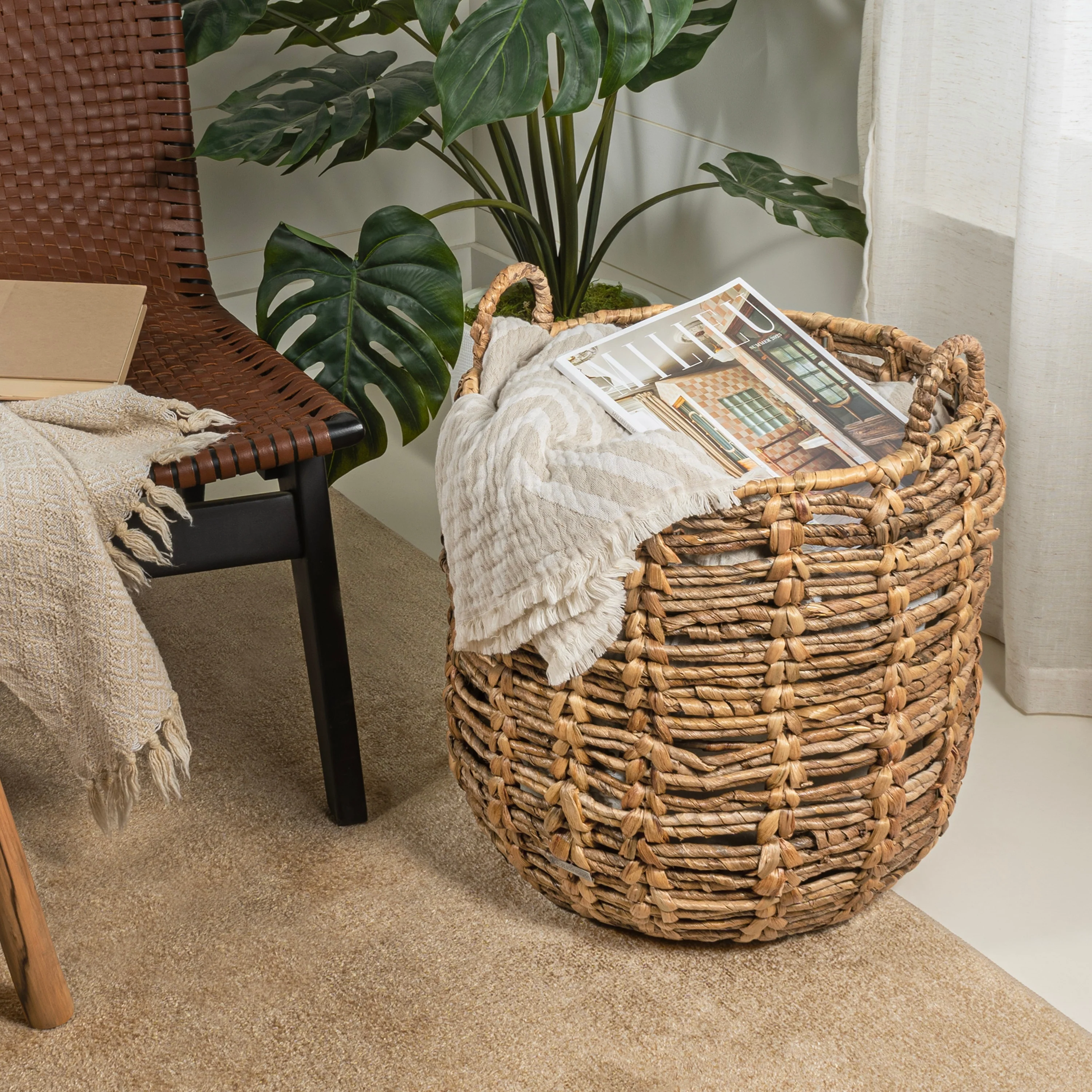 happimess Bohemian Hand-Woven Abaca Basket with Handles