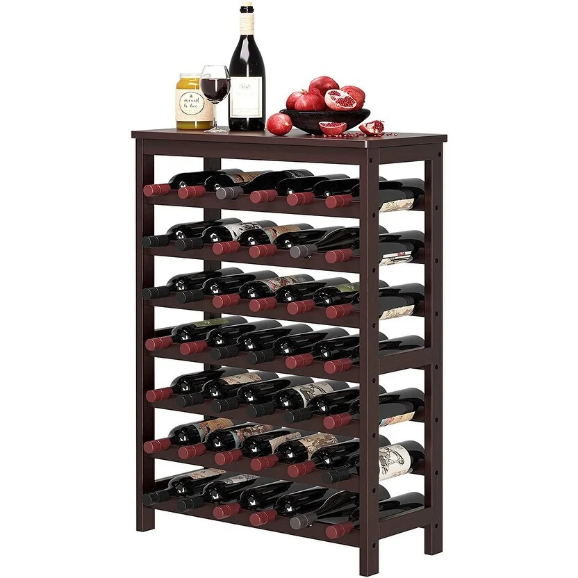 SONGMICS 42-Bottle Wine Rack, 7 Tier Wine Storage Shelf with Table Top