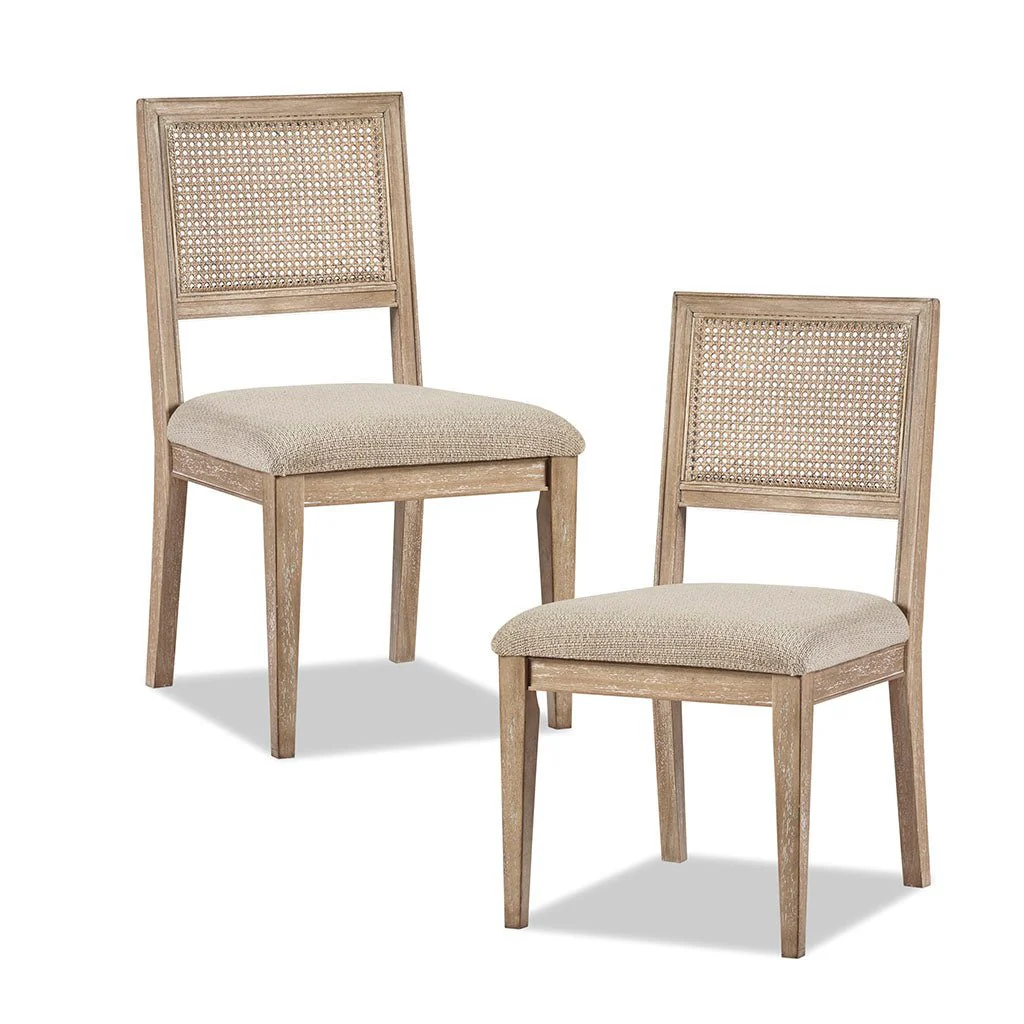 Armless Dining Chair with Cane Back and Tapered Wood Legs, Set of 2