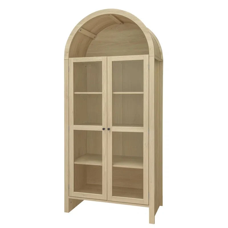 Tall Arched Display Cabinet with 2 Glass Doors and Adjustable Shelves