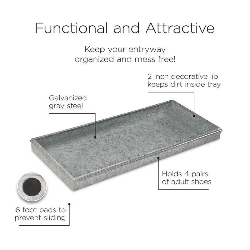 Double Circles Boot Tray for Boots, Shoes, Plants, Pet Bowls, and More, Dark Zinc, Gray Finish by Good Directions