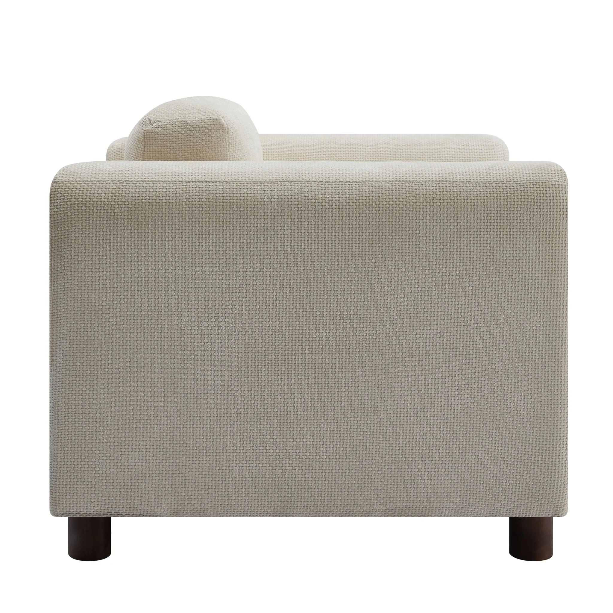 Elixired Upholstered Arm Chair with Tucked Armrests and Round Rubberwood Legs